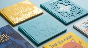 A Collection Of Custom Children's Books Showcasing Various Special Finishes Like Foil Stamping, Die Cutting, And Embossing