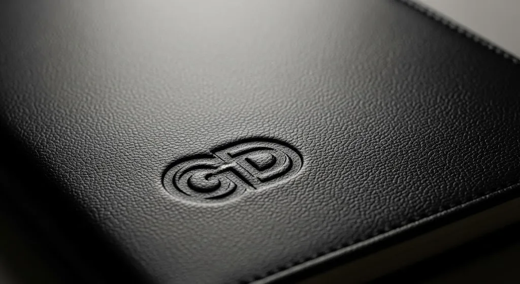 A Macro Photograph Illustrating The Fine Craftsmanship Of A Debossed Logo, A Key Customization For Branded Notebook Accessories.