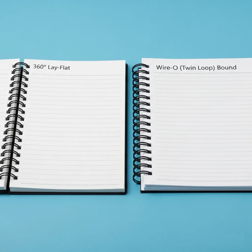 A Photo Comparing A Spiral (coil) Bound Notebook And A Wire O (twin Loop) Bound Notebook Side By Side