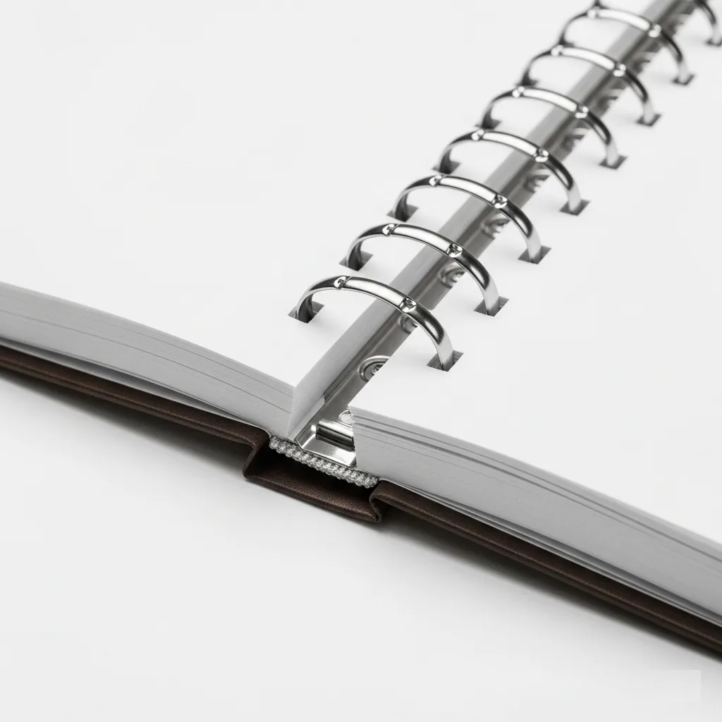 Close Up Photo Of An Open Saddle Stitch Notebook, Clearly Showing The Staples Along The Spine's Fold Line And Its Excellent Lay Flat Quality.