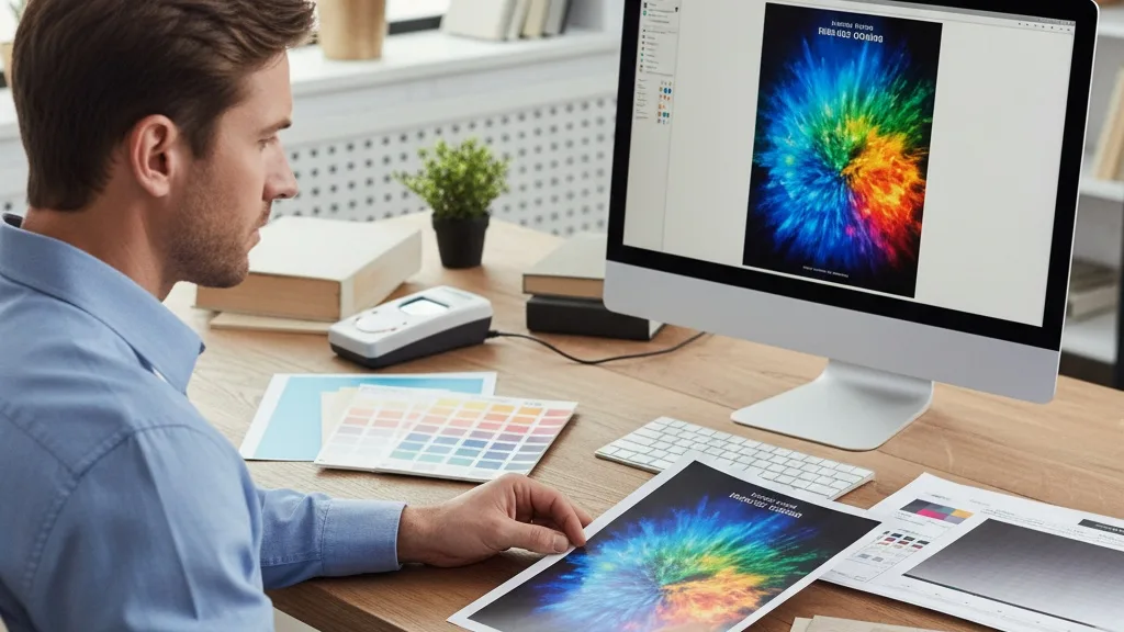 Un auteur compare un dessin vibrant sur son écran à une épreuve imprimée plus terne sur son bureau.