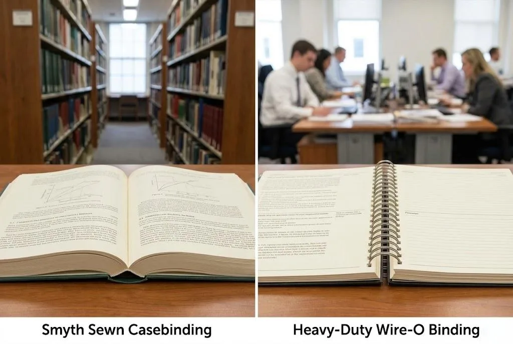 Comparison Of Smyth Sewn Casebinding For Academic Archives And Wire O Binding For Functional Planners.
