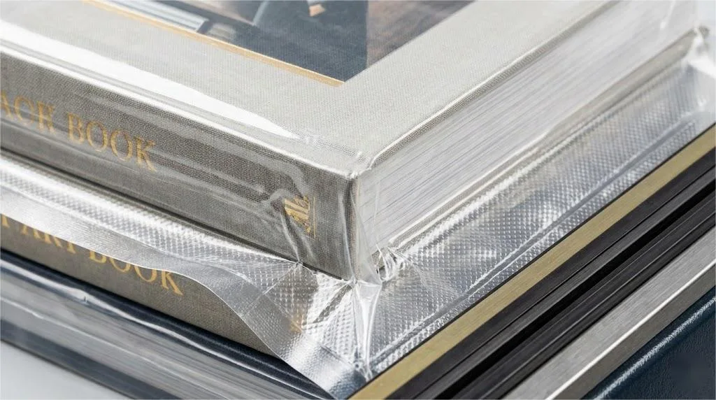 Macro Shot Of High Quality Books Being Vacuum Sealed In A 100 Micron Protective Bag For International Shipping.
