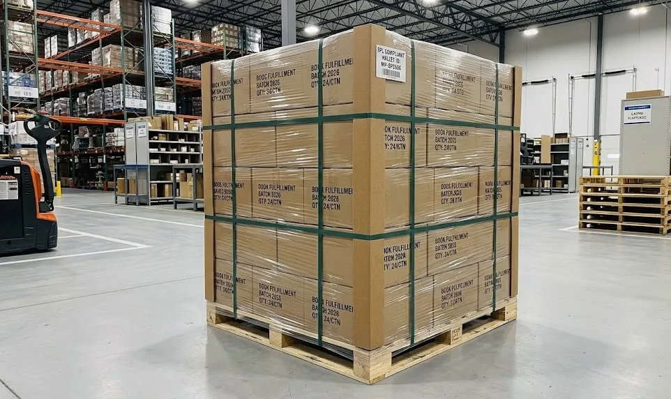 Compliant 50 inch book pallet with heavy duty edge protectors