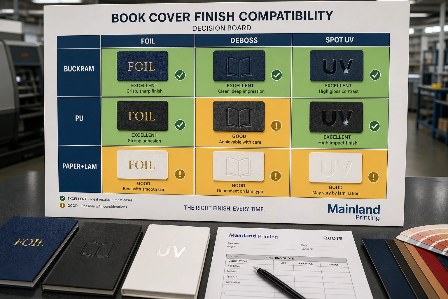 Book Cover Finish Compatibility Matrix Visual