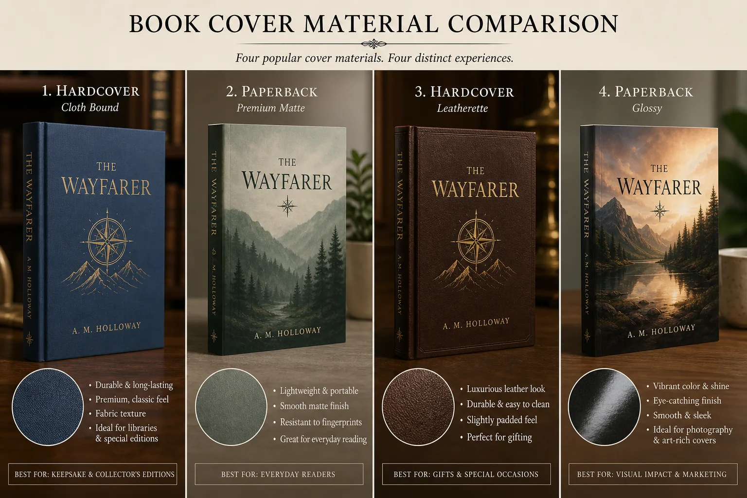 Book Cover Material Comparison Four Wraps