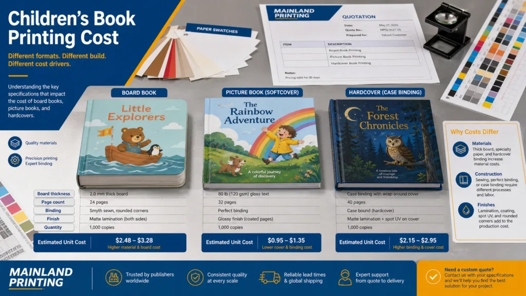 children's book printing cost format comparison