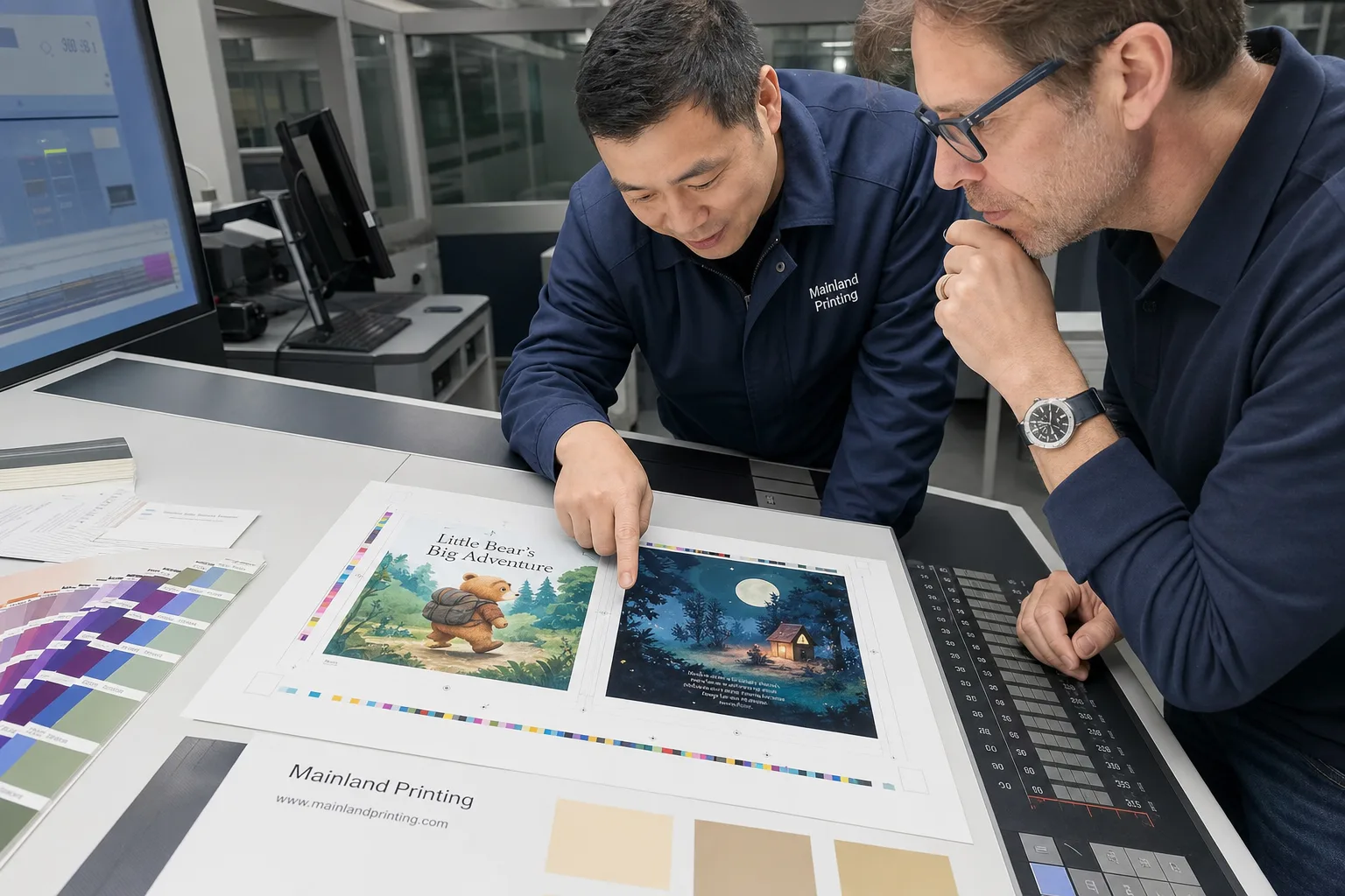 Prepress Technician Reviewing Childrens Book Bleed Proof On Light Table