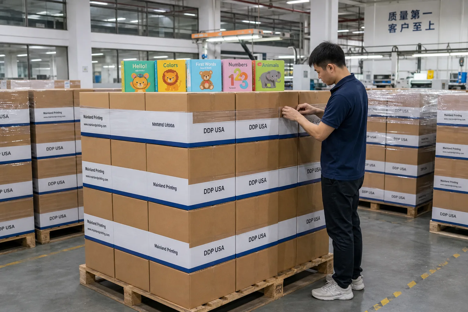 Factory packing board book cartons for DDP US shipment