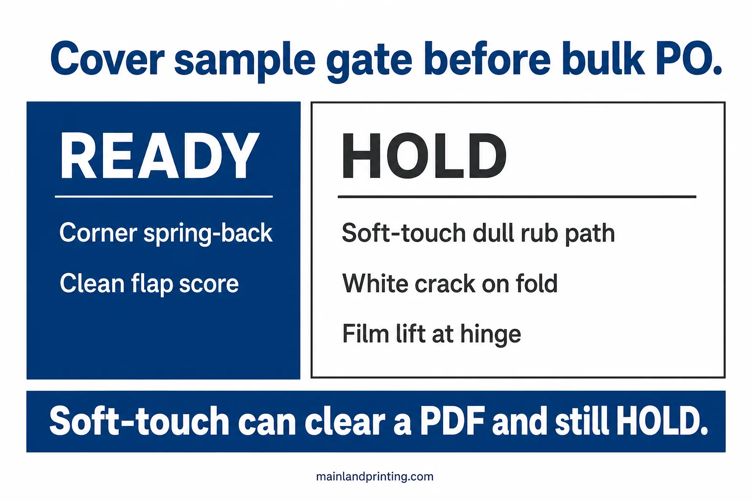 paperback cover sample ready hold Flat infographic paperback cover sample Ready versus Hold checks