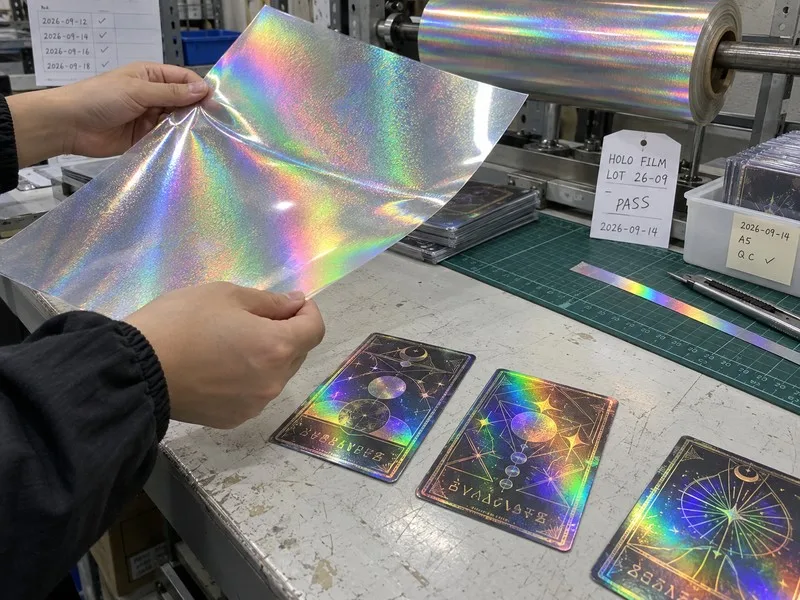 Holographic film trading card printing