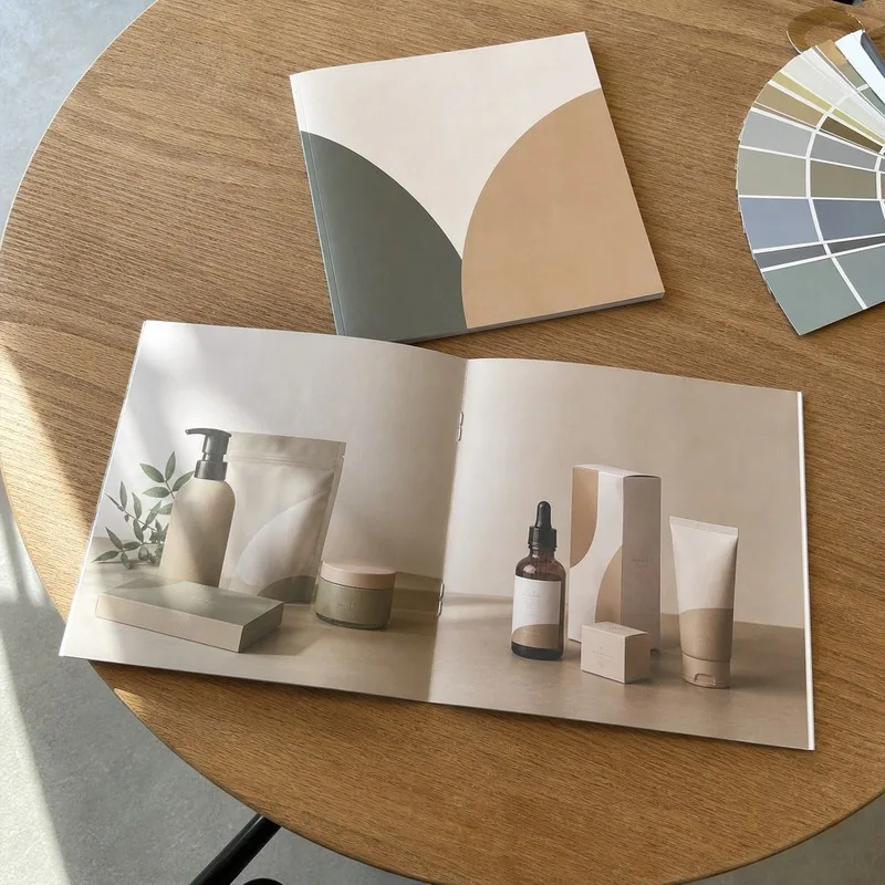 saddle stitched product catalog open flat