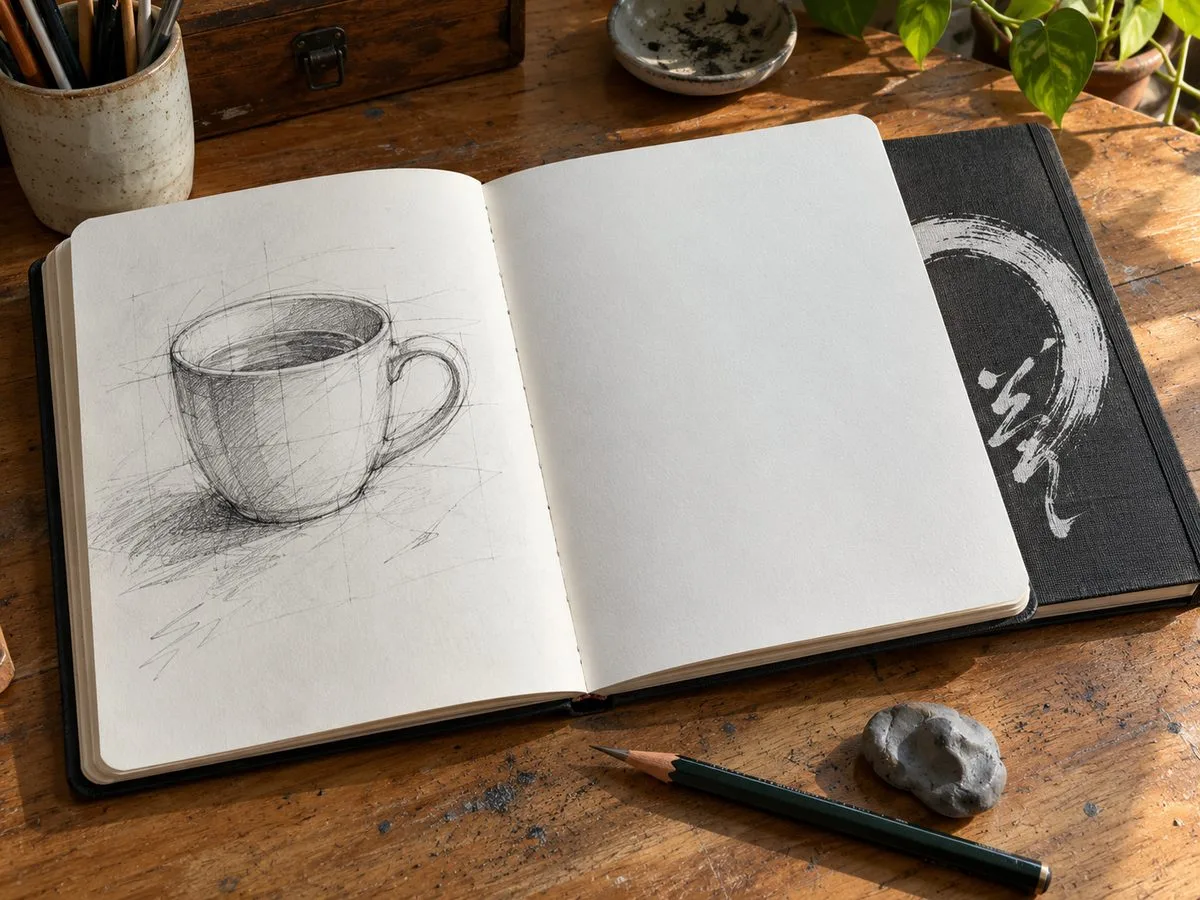 blank white notebook page with sketch pencil