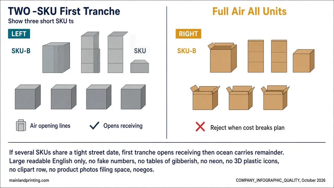 multi sku first tranche decision Decision chart comparing multi-SKU first tranche versus full-air for picture book launches